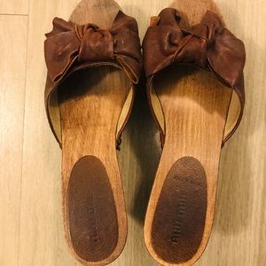Miu Miu leather wooden clogs